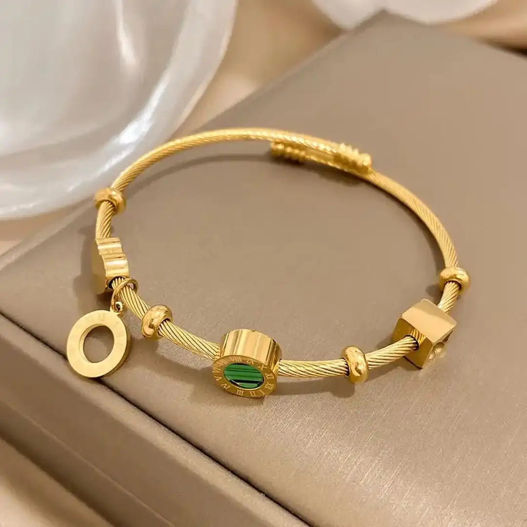 Gold Emerald Charm Bracelet