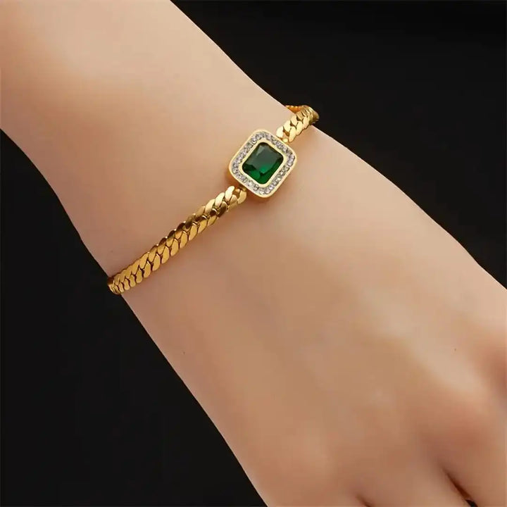 Radiant Golden Emerald Link Bracelet