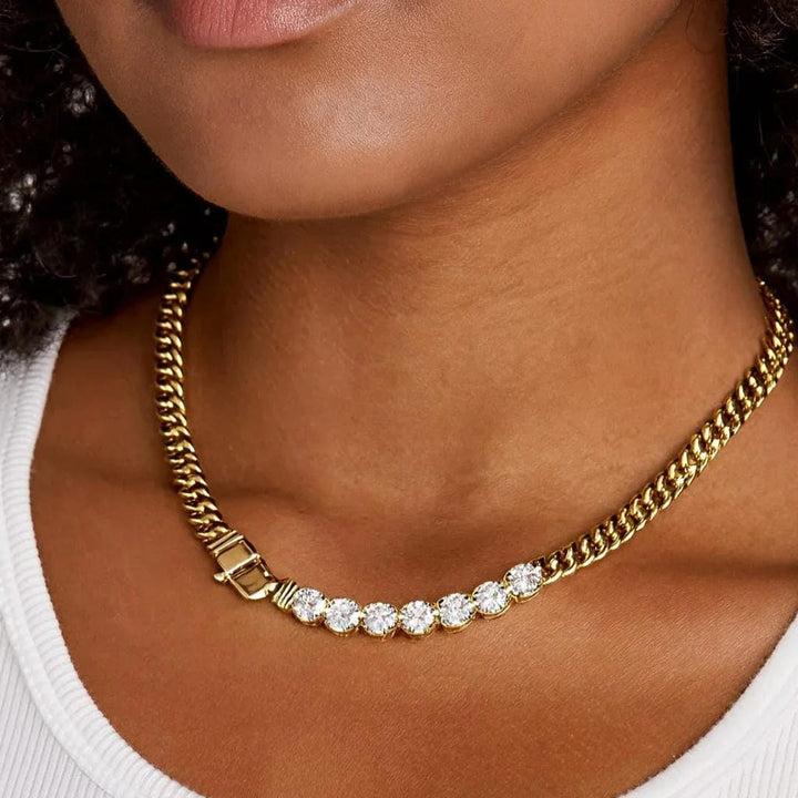 Dazzling Crystals Gold Link Necklace