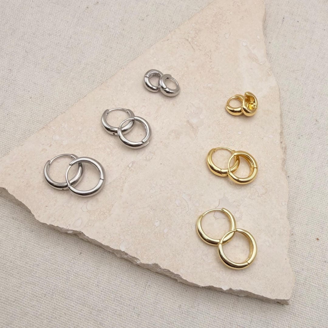 Set of 3 Pairs Thick Gold or Silver Hoops