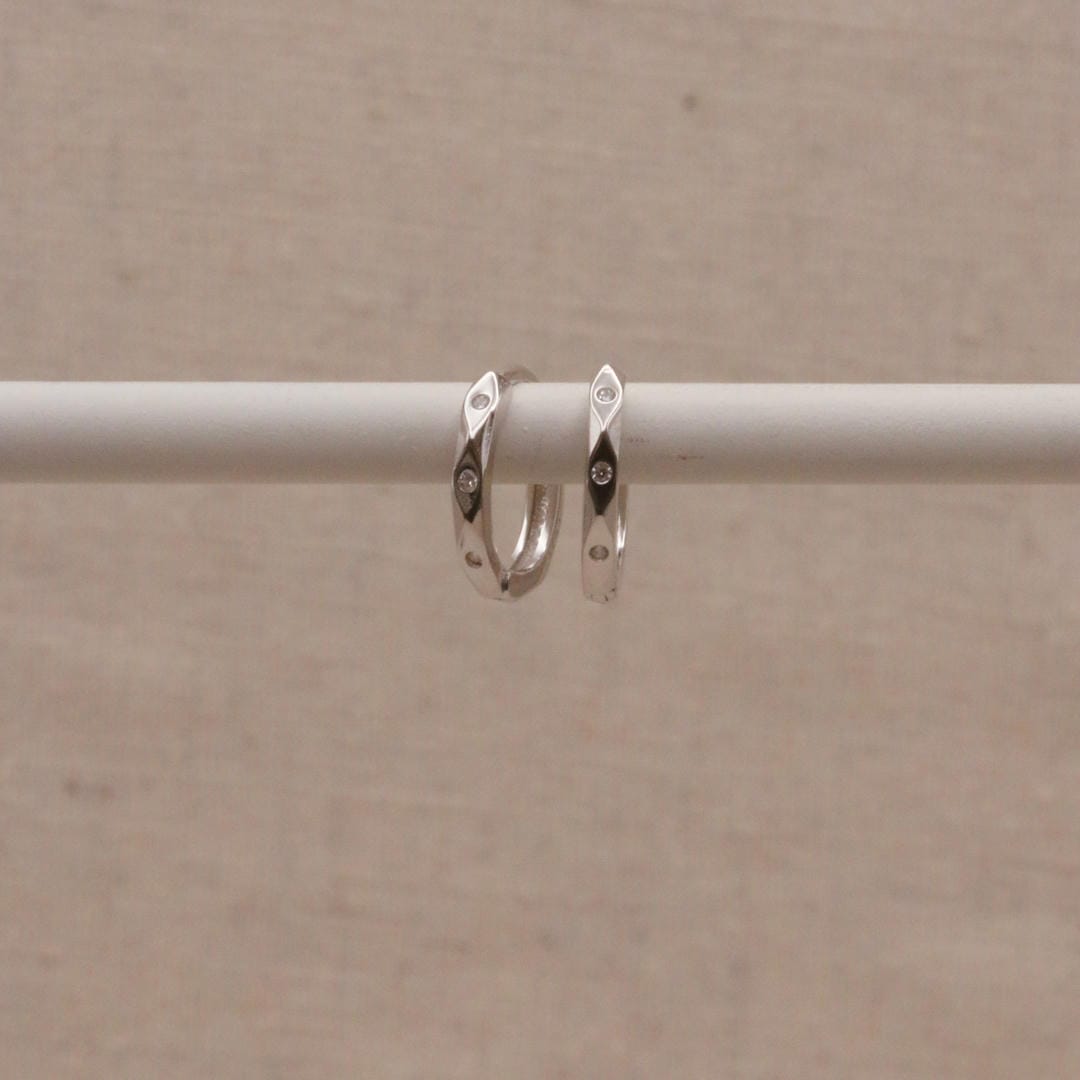 Silver Marquise Huggie Hoops
