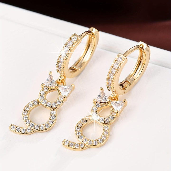 Crystal Cat Dangle Hoop Earrings