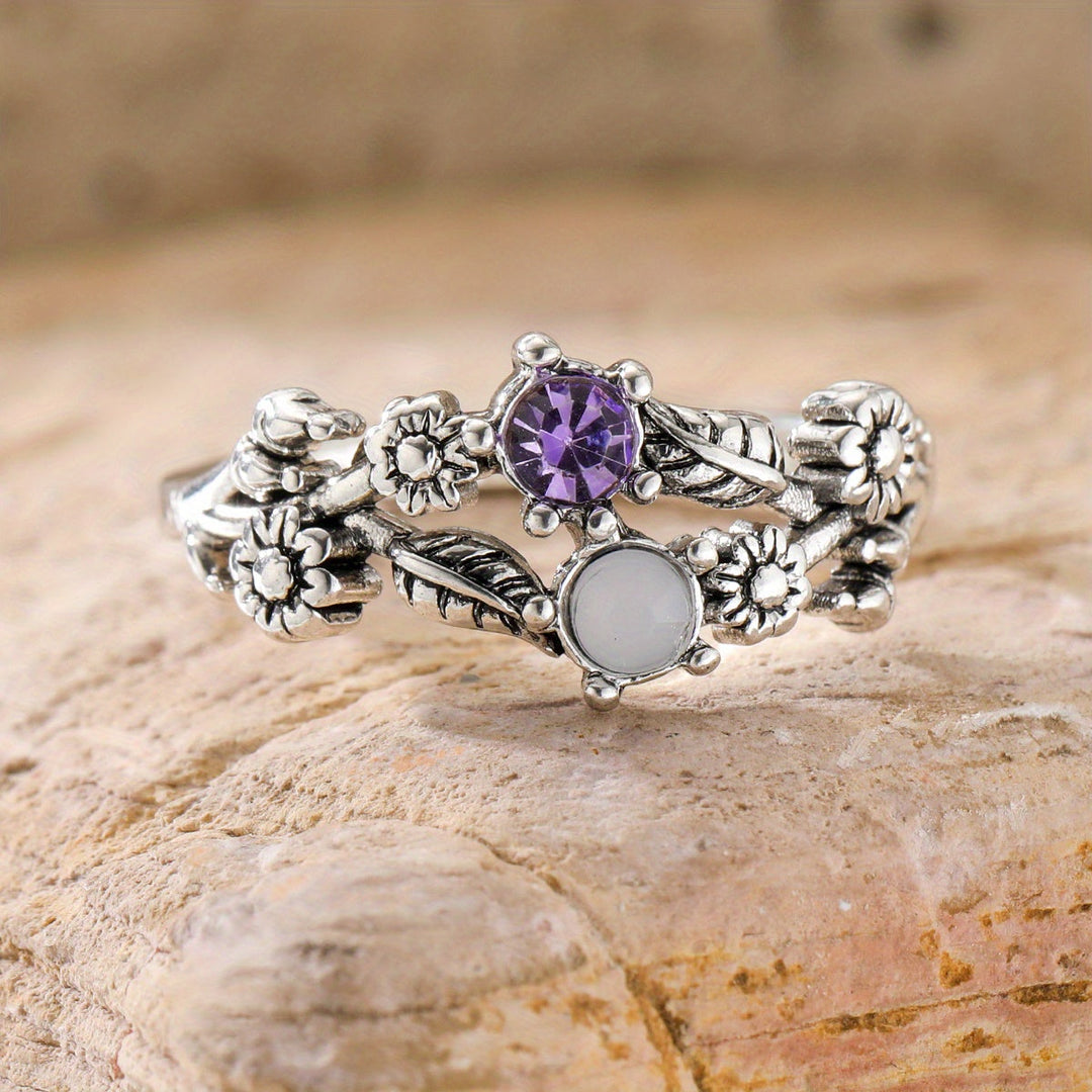Vintage Amethyst Moonstone Floral  Ring