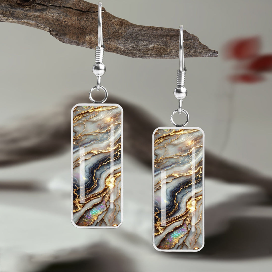 Sophisticated Marble Flow Rectangle Earrings