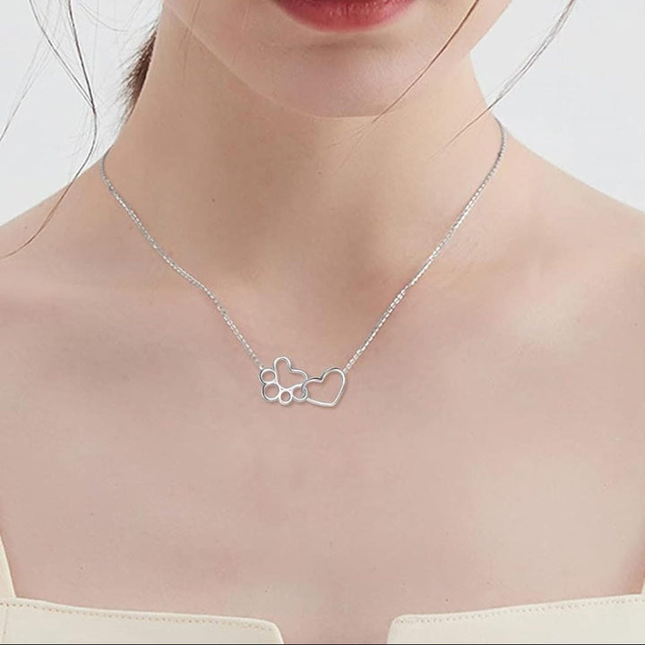Silver Heart Paw Pendant Necklace