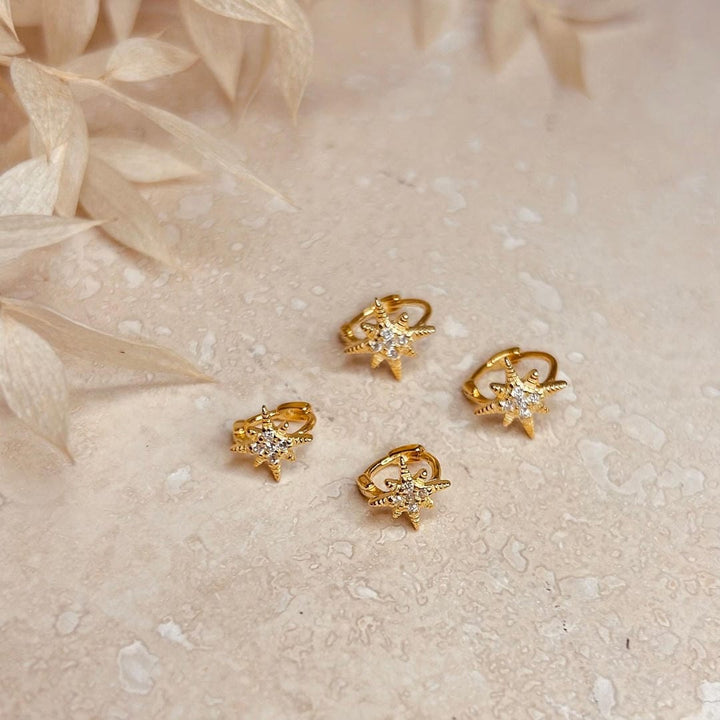 Set of 2 Pairs Gold Crystal Star Huggie Hoops