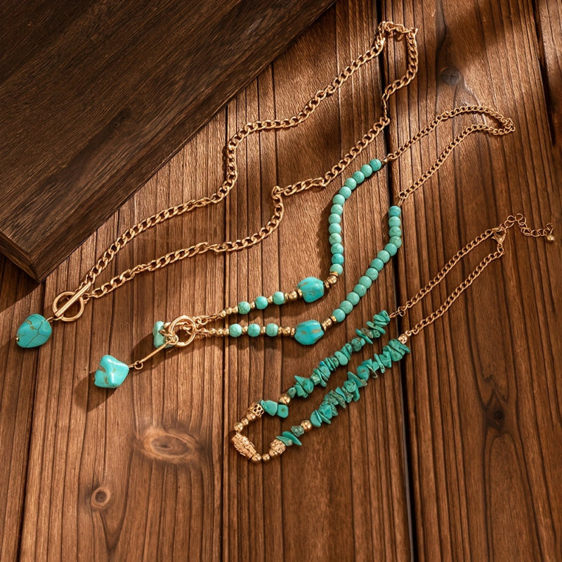 Turquoise Beaded Stacked Necklaces