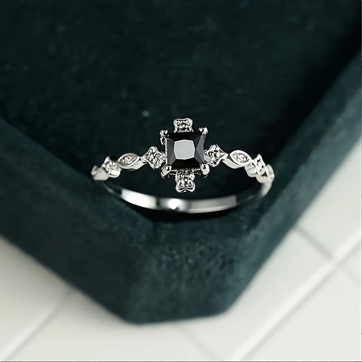 Vintage Black Square Cubic Inlay Ring