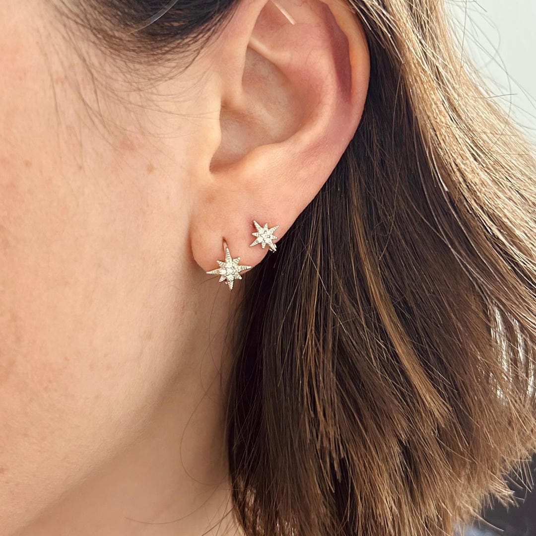 Silver Crystal Star Huggie Hoops