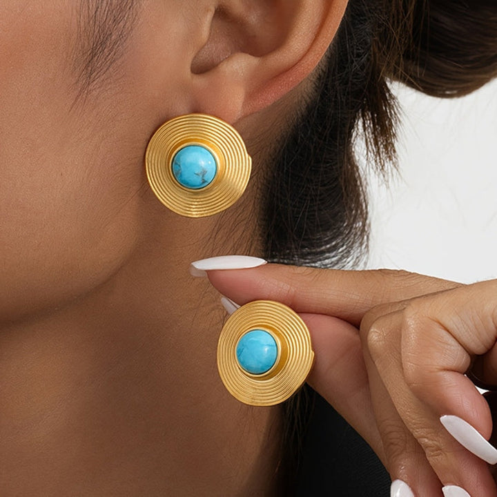 Lavish Turquoise Round Earrings