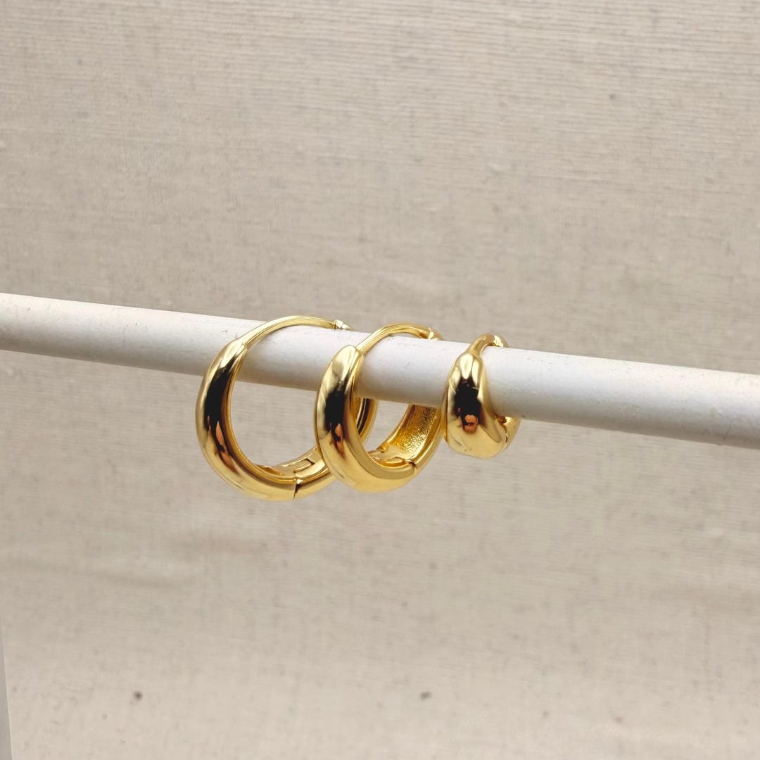 Set of 3 Pairs Thick Gold or Silver Hoops