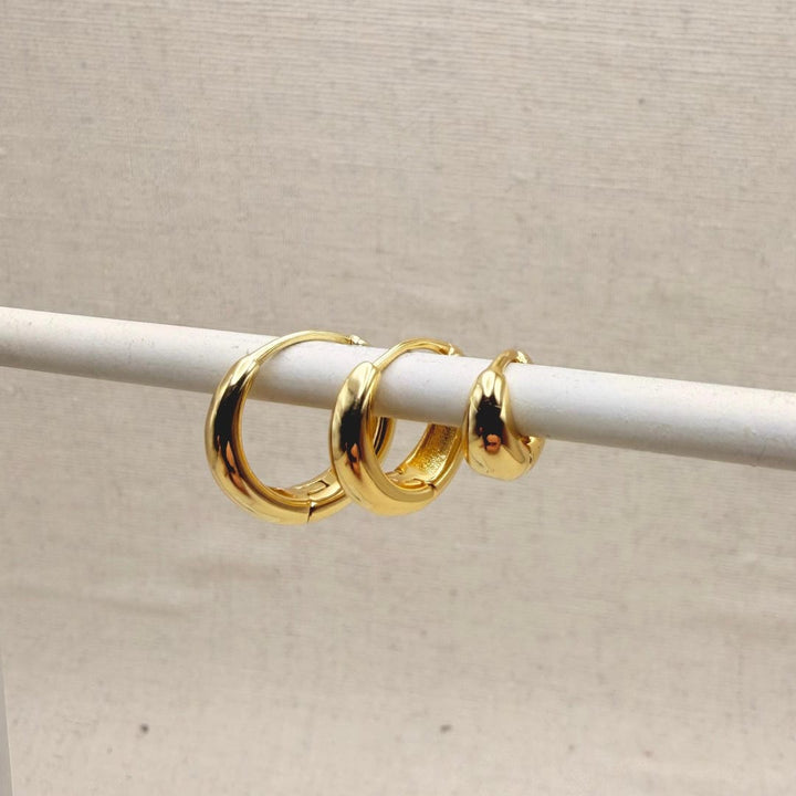 Set of 3 Pairs Thick Gold or Silver Hoops