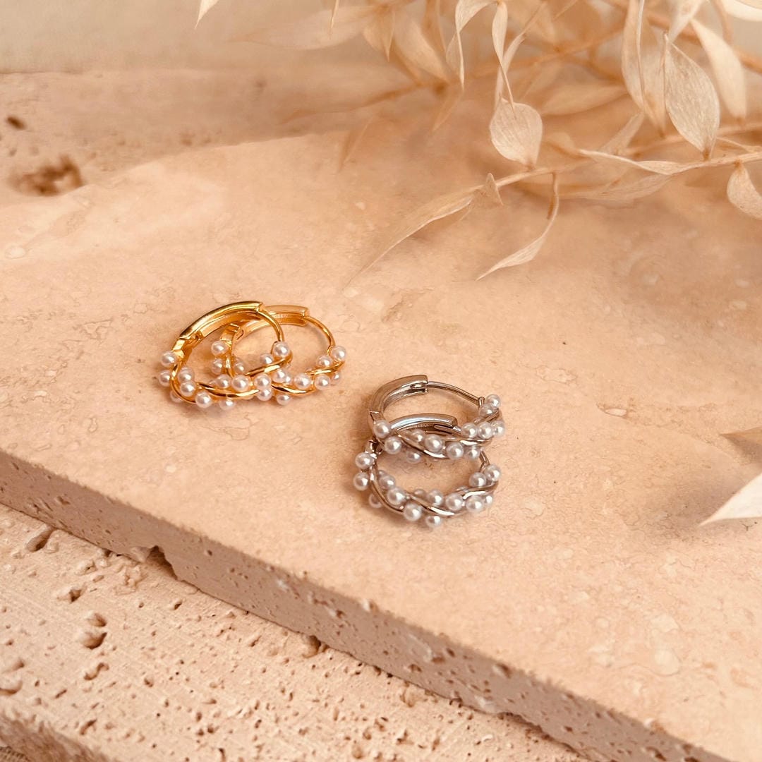 Elegant Pearl Twist Hoop Earrings