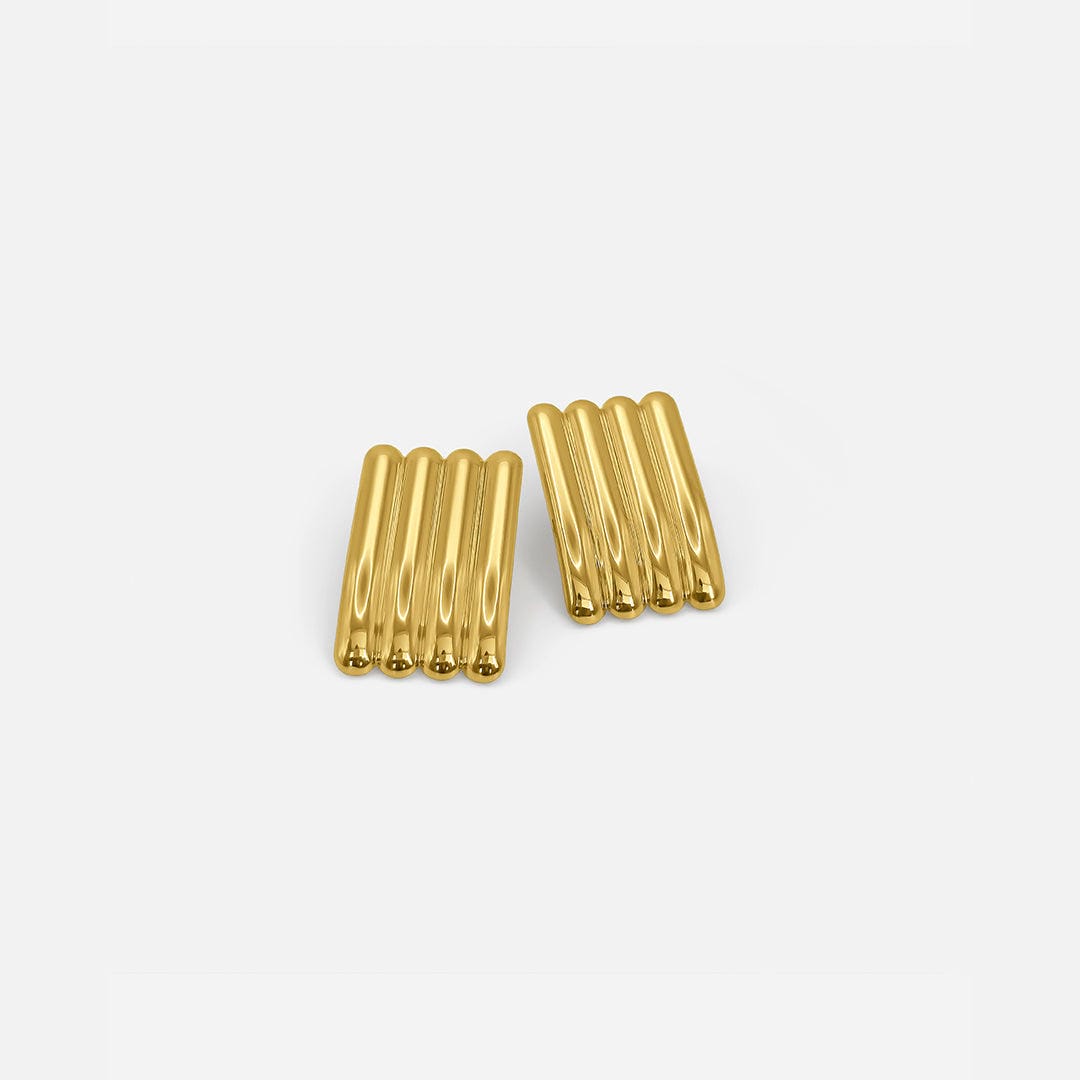Artistic Gold Long Ribbed Earrings