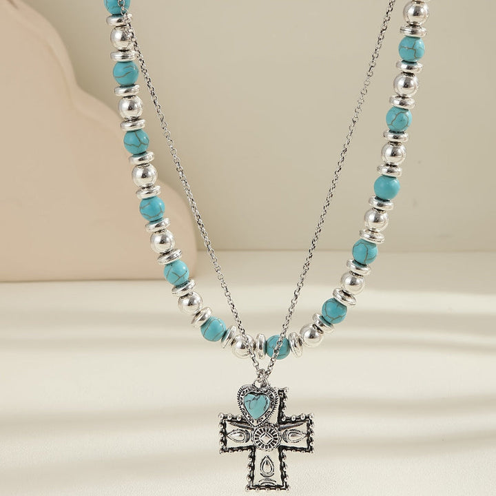Turquoise Beaded Cross Necklace