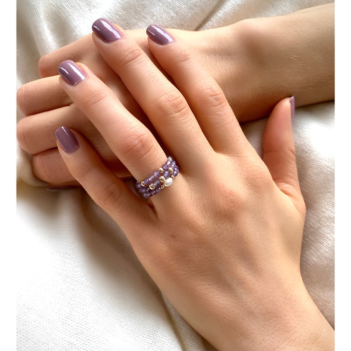 3pcs Set Amethyst Beaded Rings