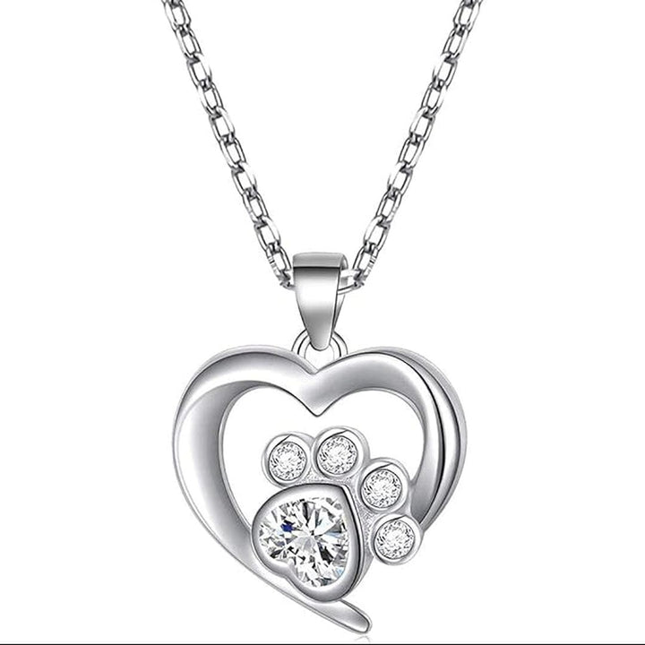 Silver Paw Heart Zirconia Necklace