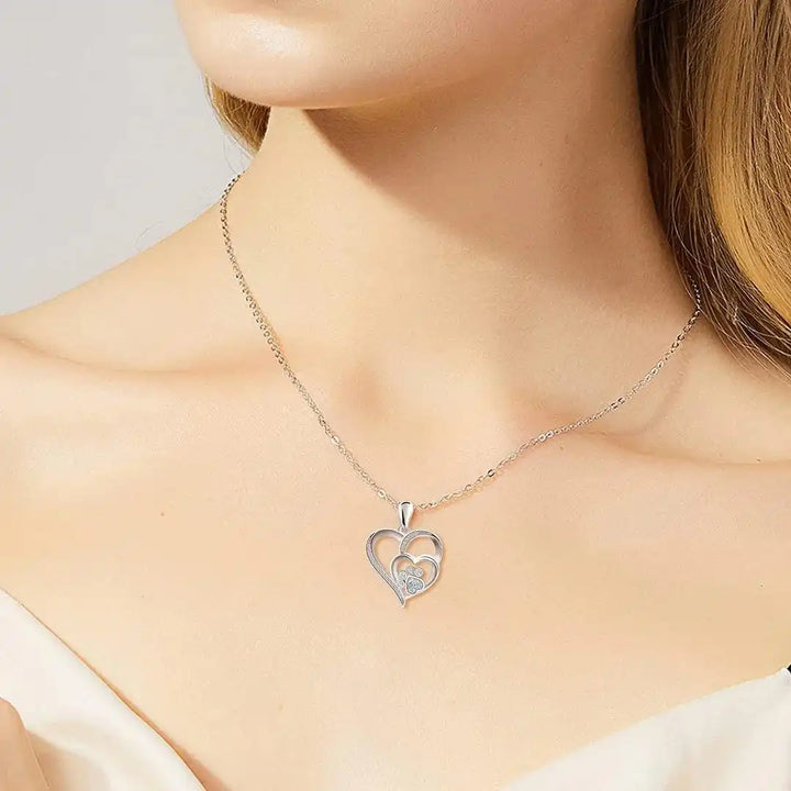 Silver Paw Heart Zirconia Necklace