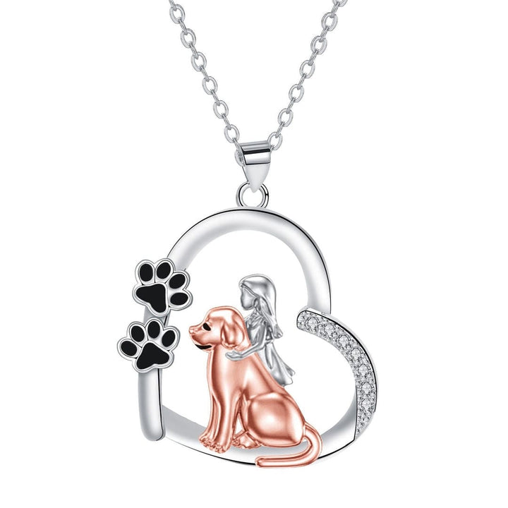 Heart Shaped Dog And Girl Necklace