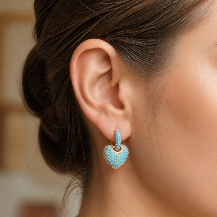 Golden Turquoise Heart Earrings