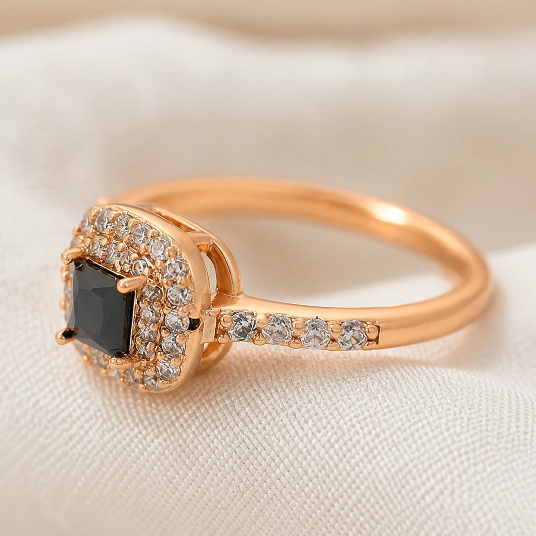 Square Black Onyx Gold Ring