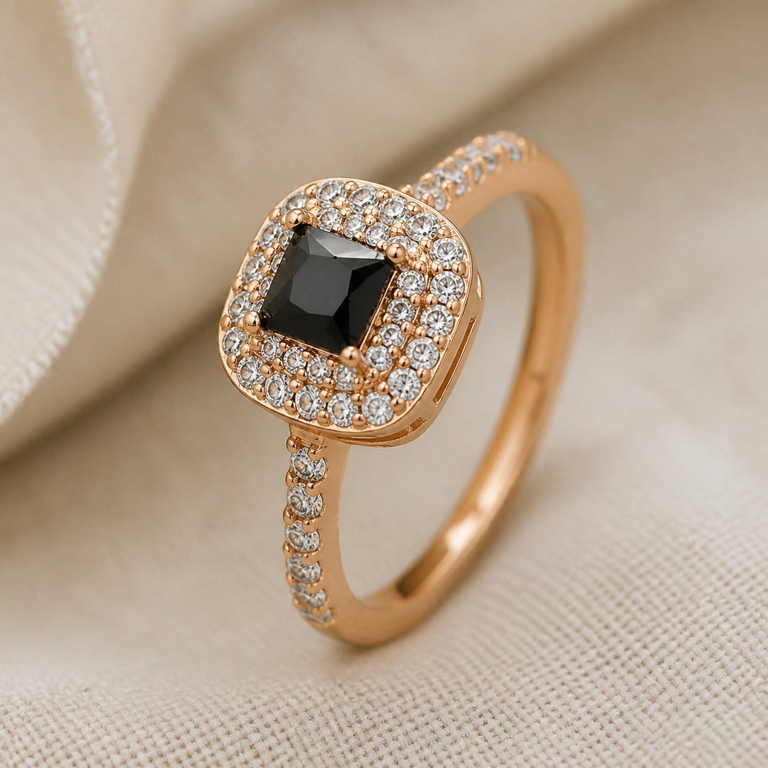 Square Black Onyx Gold Ring