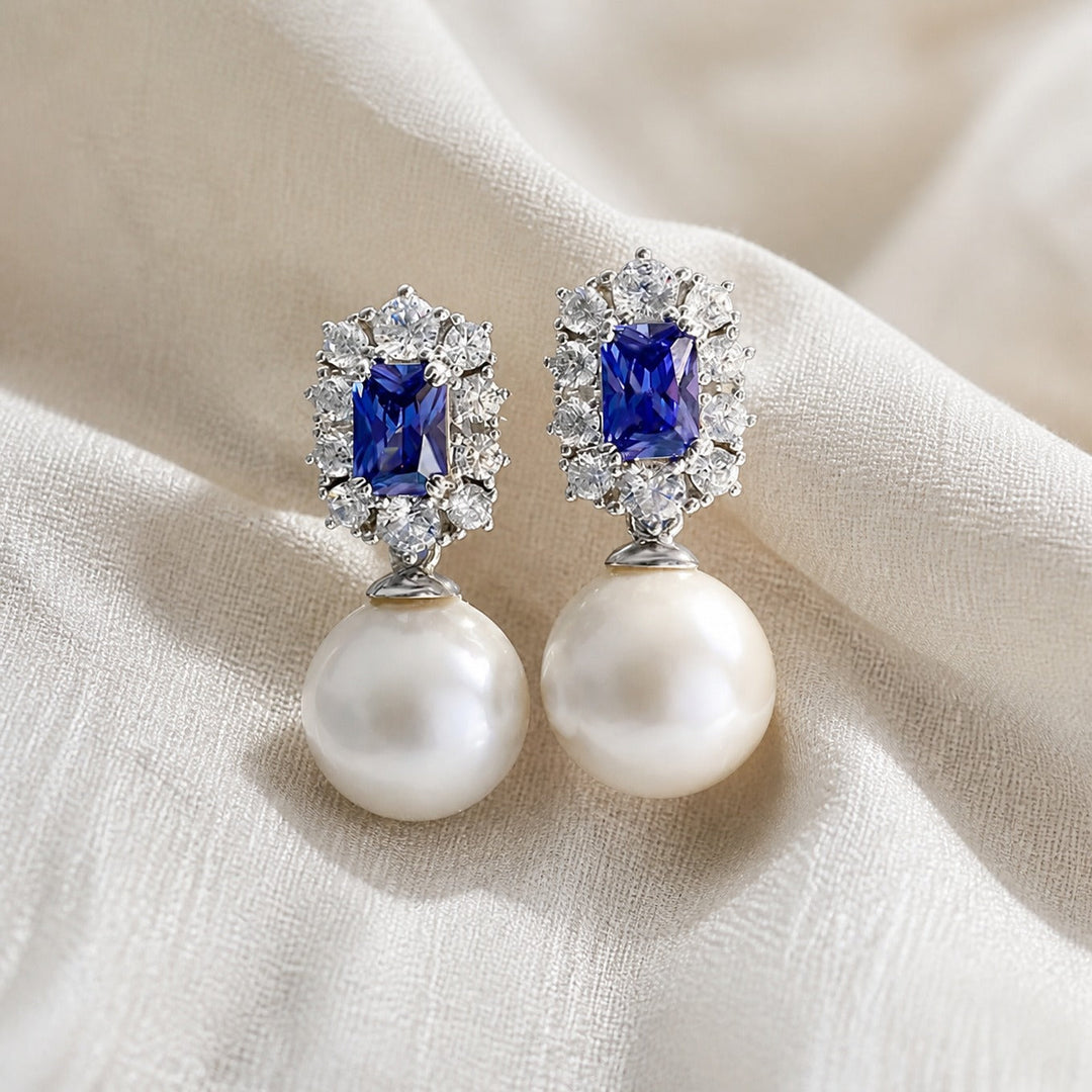 Vintage Pearl Sapphire Earrings
