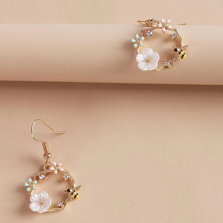 Bee Flower Gold Drop Earrings