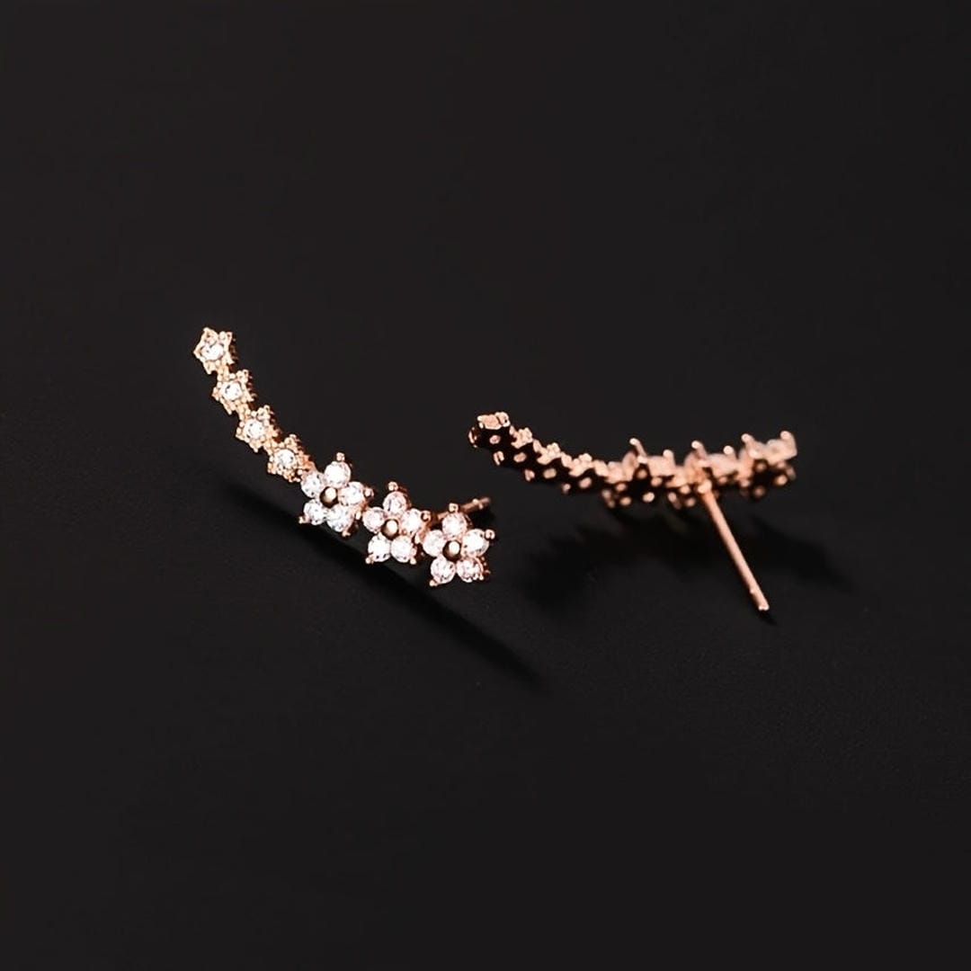 Sparkling Flower Drop Statement Earrings