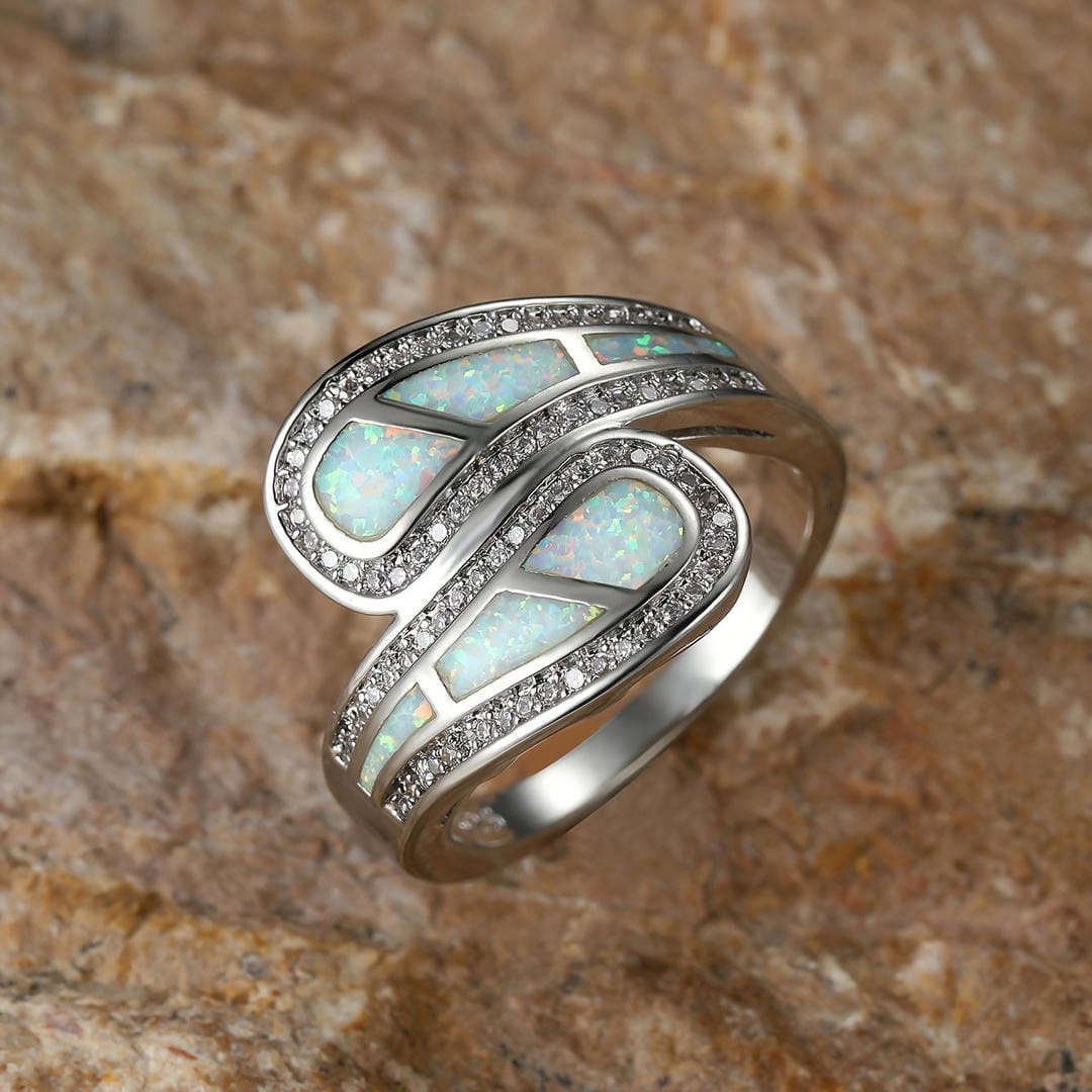 Inlaid Opal Stone Zirconia Ring