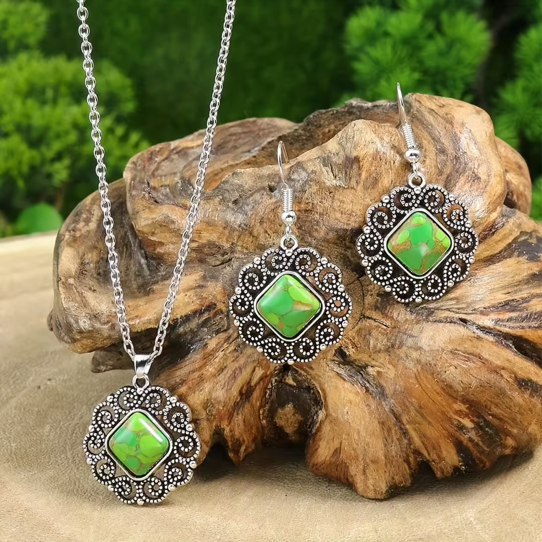 Silver Mandala Earrings &amp; Matching Necklace