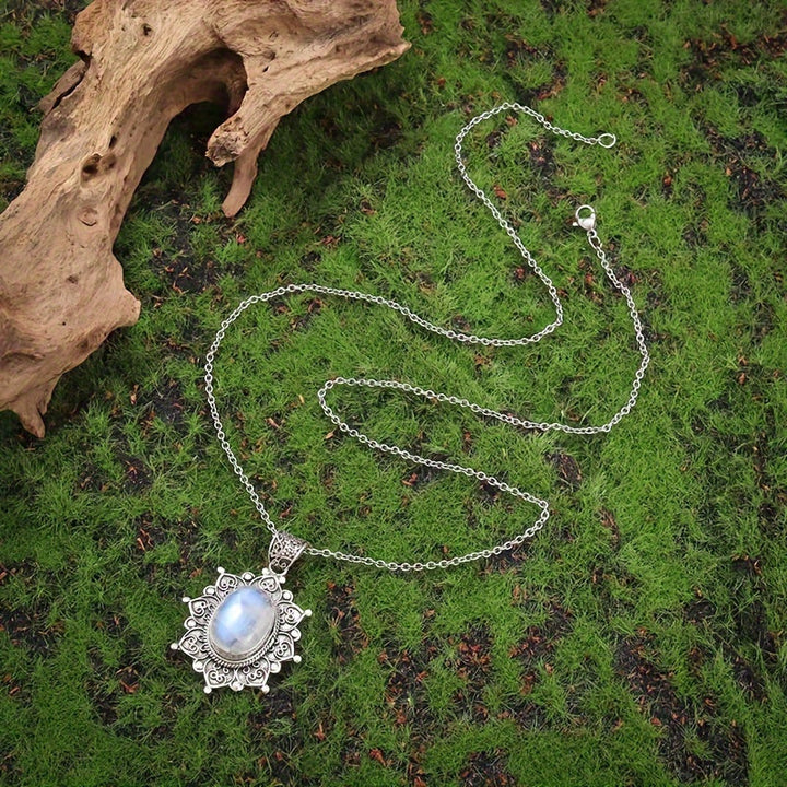 Bohemian Sunflower Moonstone Pendant Necklace