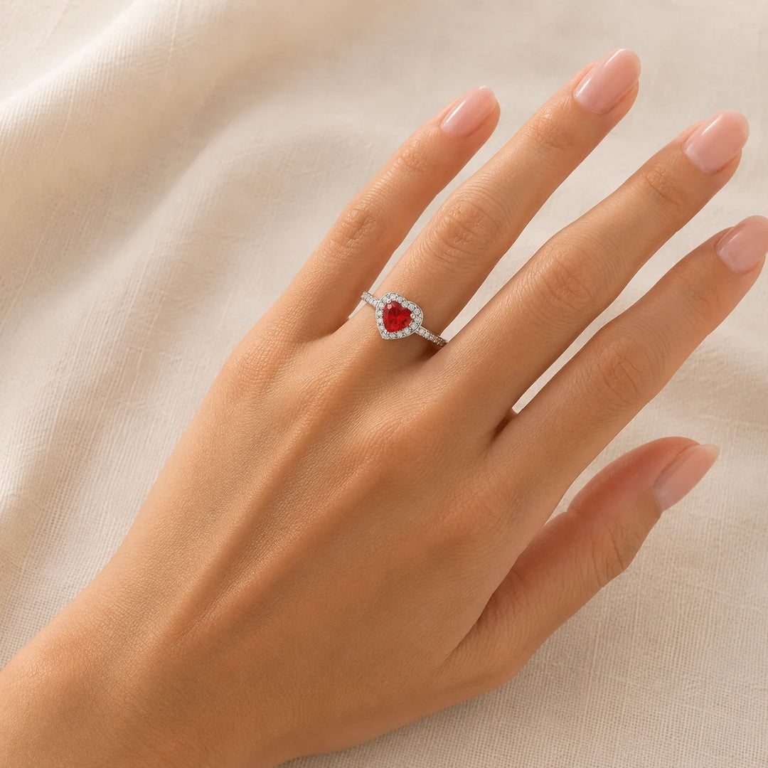 Crimson Heart Halo Crystal Ring