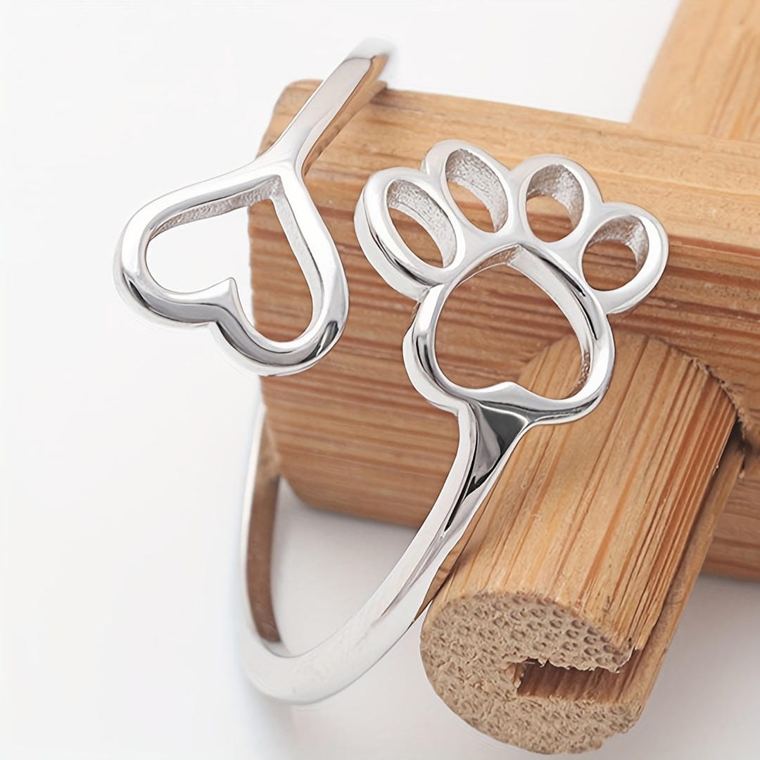 Dog Paw Heart Adjustable Ring
