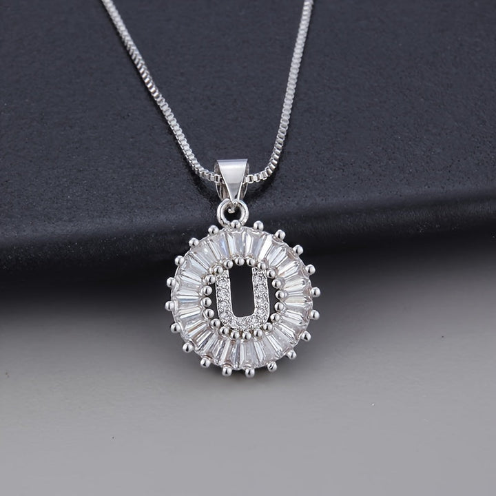 White Gold Initial Letter Zirconia Necklace