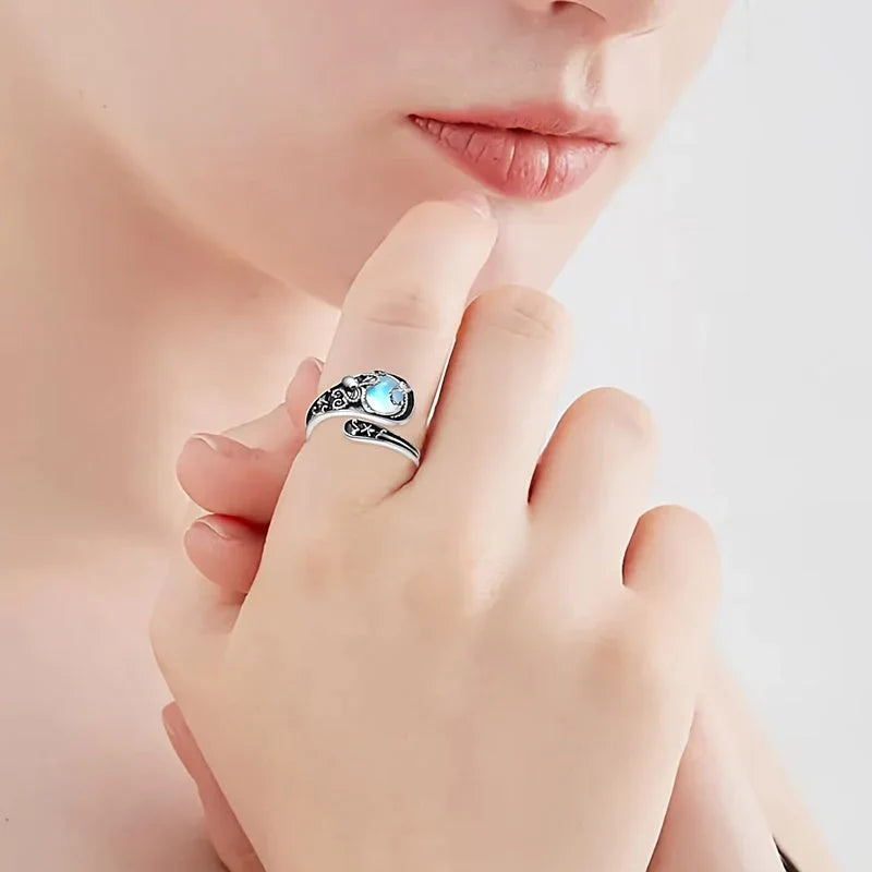 Silver Octopus Blue Moonstone Ring