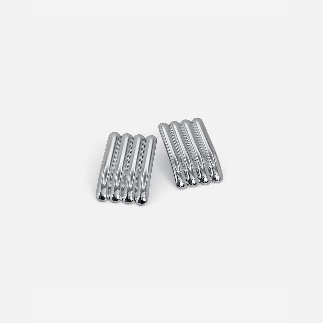 Artistic Silver Long Ribbed Earrings
