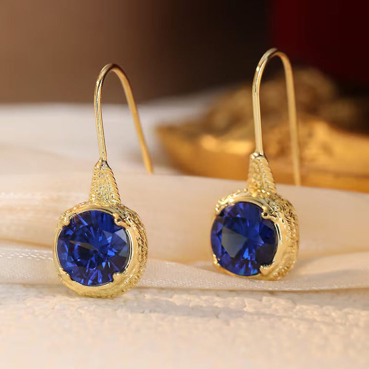 Retro Blue Sapphire Hook Earrings