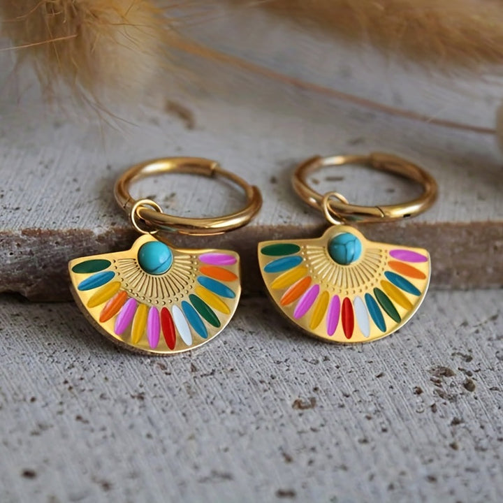 Fan Shape colourful Enamel Hoop Earrings