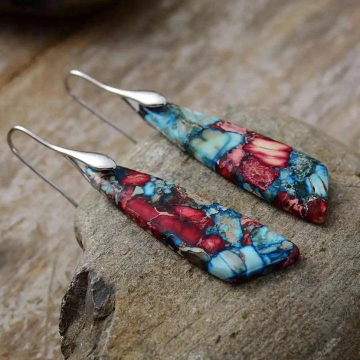 Vintage Silver and Gold colourful Stone Earrings