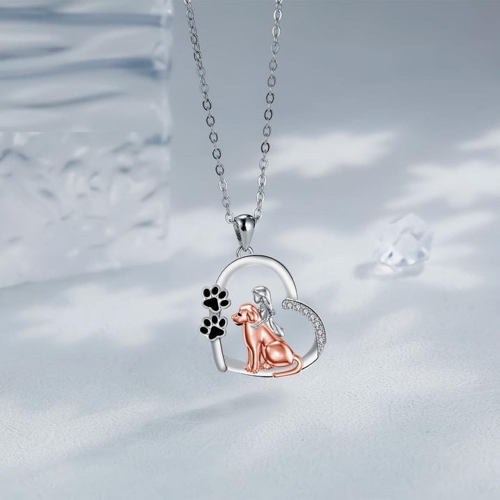 Heart Shaped Dog And Girl Necklace