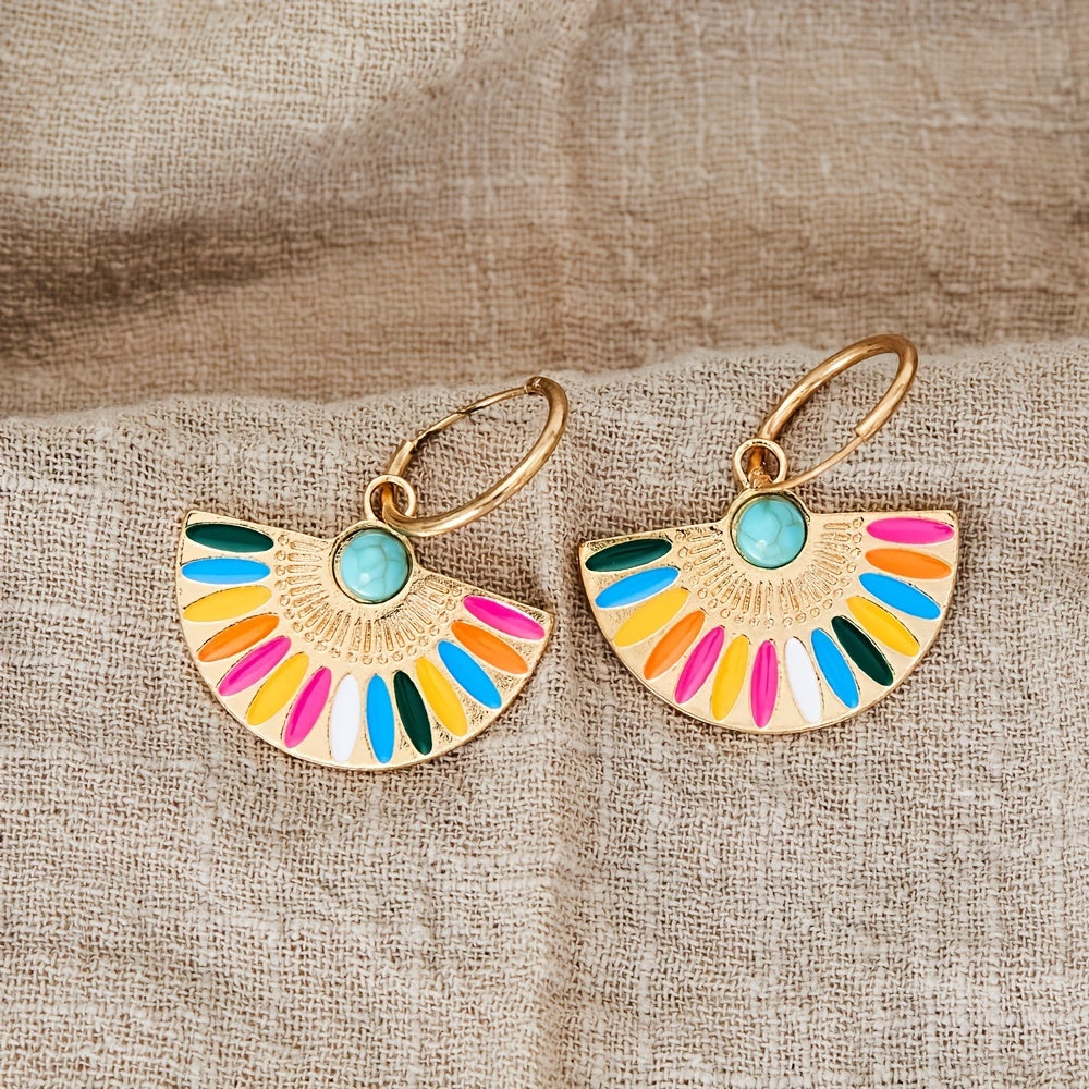 Fan Shape colourful Enamel Hoop Earrings