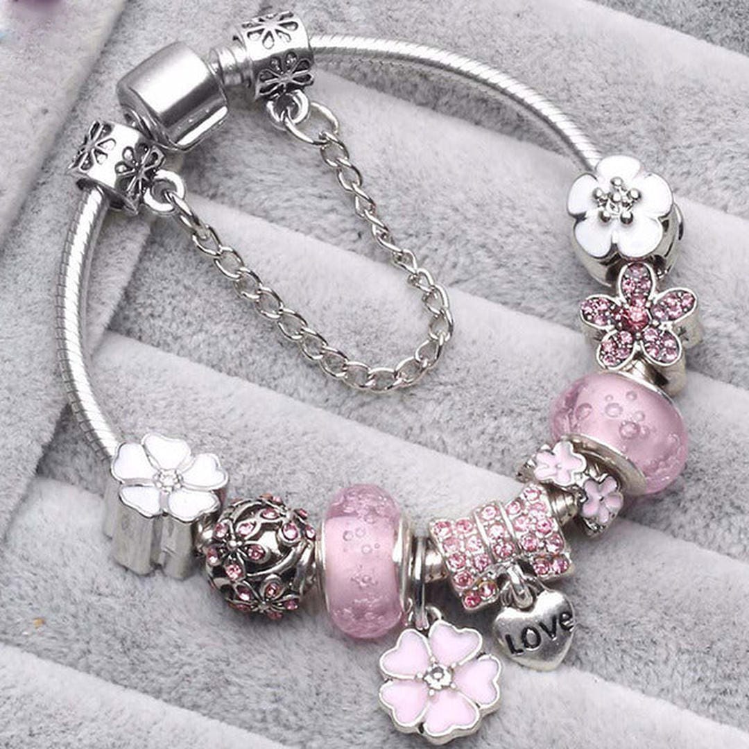 Elegant Pink Vintage Silver Bracelet