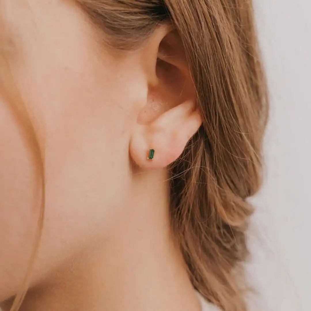 Emerald Cut Green Crystal Studs