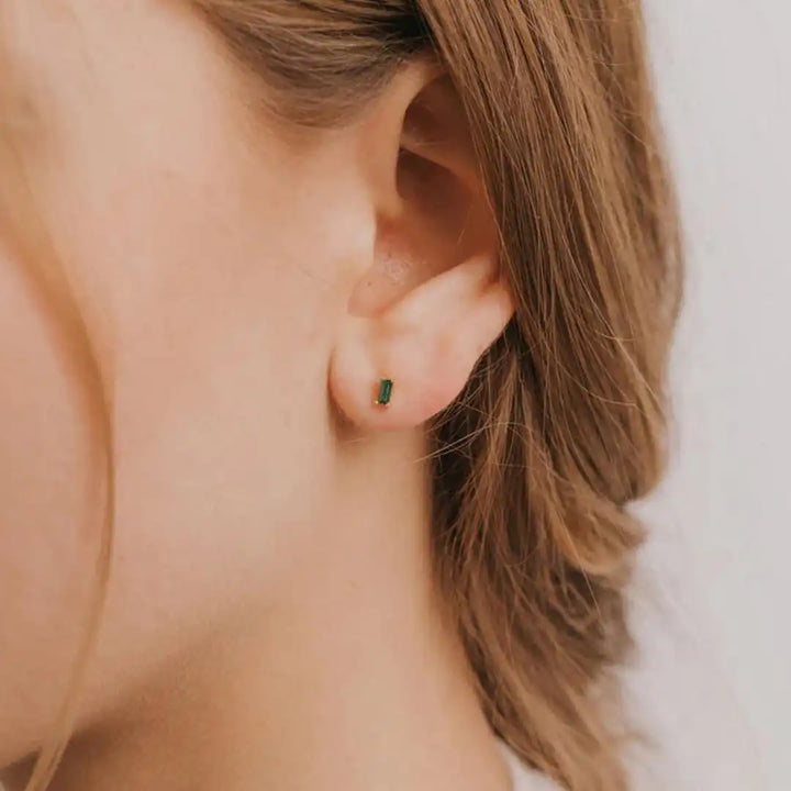 Emerald Cut Green Crystal Studs