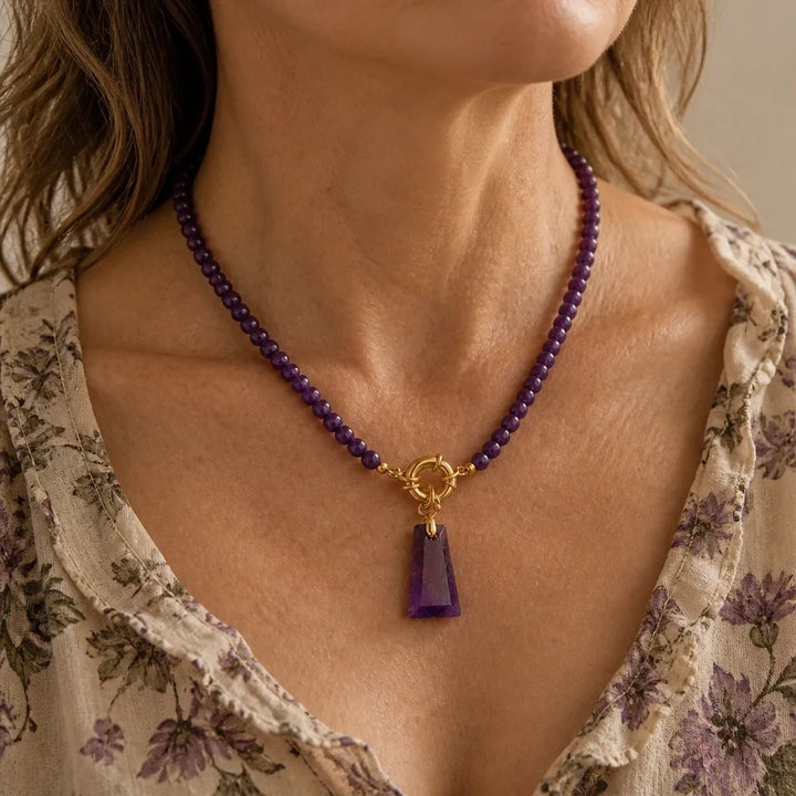 Beaded Geometric Pendant Necklace