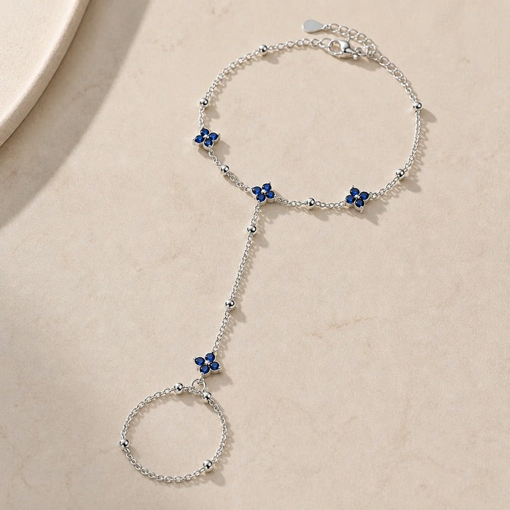 Blue Clover Finger Chain Bracelet