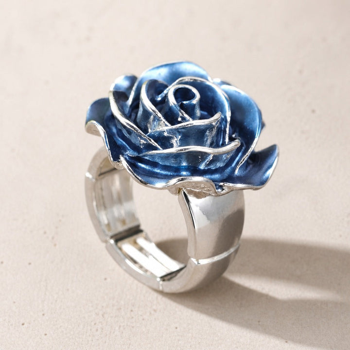 Blue Floral Silver Ring