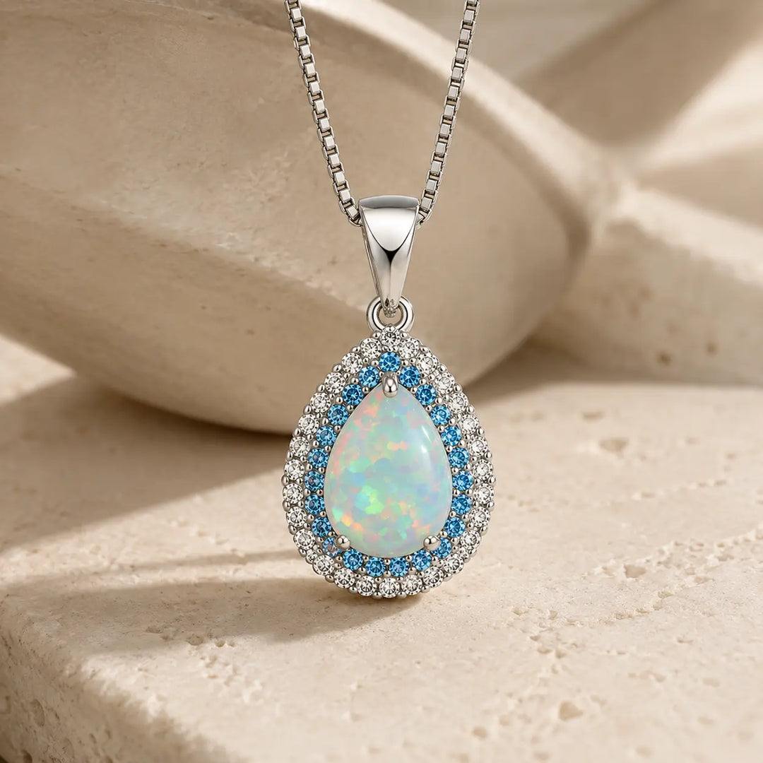 Blue Halo Opal Pendant Necklace