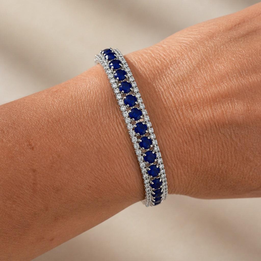 Blue Zirconia Tennis Silver Bracelet